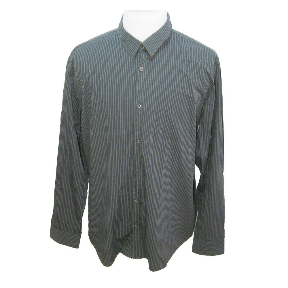 CALVIN KLEIN Men's XL Black Gray Striped Long Sleeve Button Front Shirt Non-Iron